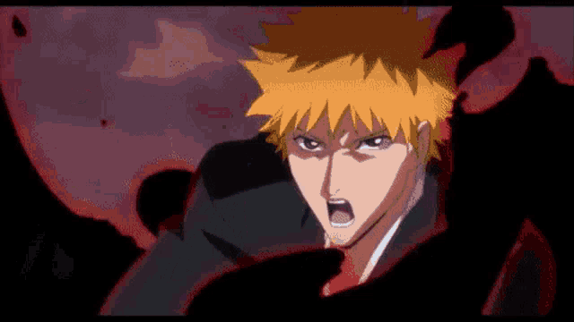 a close up of a cartoon character with orange hair and a black background