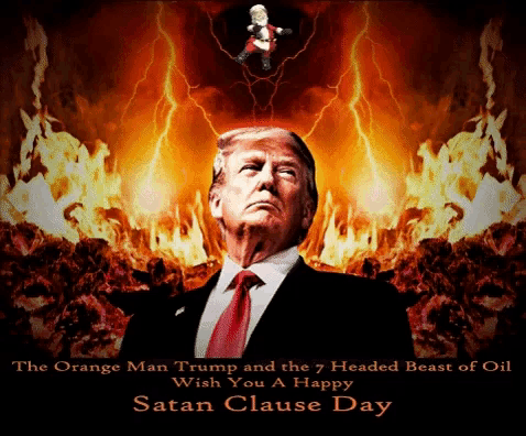 a poster for satan clause day with donald trump