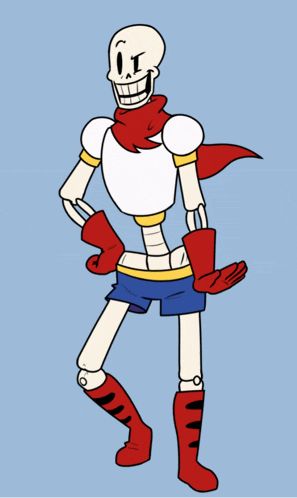 a cartoon drawing of papyrus wearing shorts and gloves