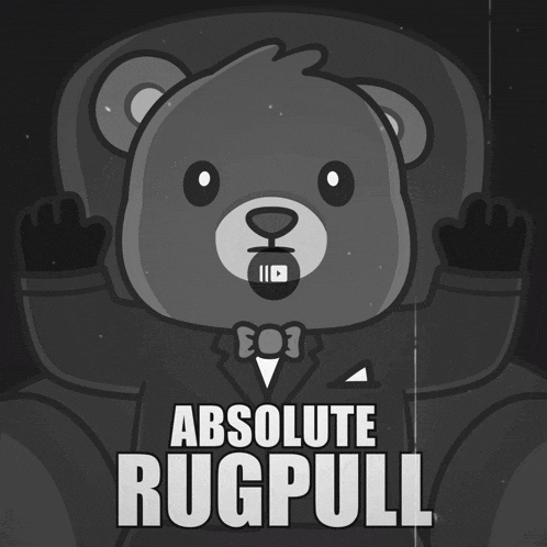 a teddy bear in a suit with the words absolute rugpull on it