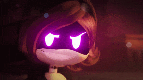 a cartoon character with purple eyes has the number 0 on it
