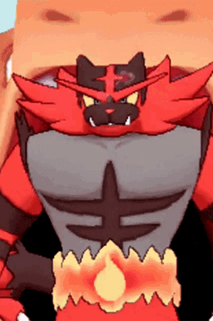 a close up of a cartoon character with a cross on its chest