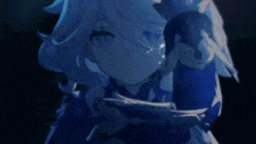 a girl with white hair and blue eyes is holding a sword in her hands