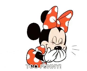 a cartoon of minnie mouse wearing a red and white polka dot dress is holding a stick in her mouth .
