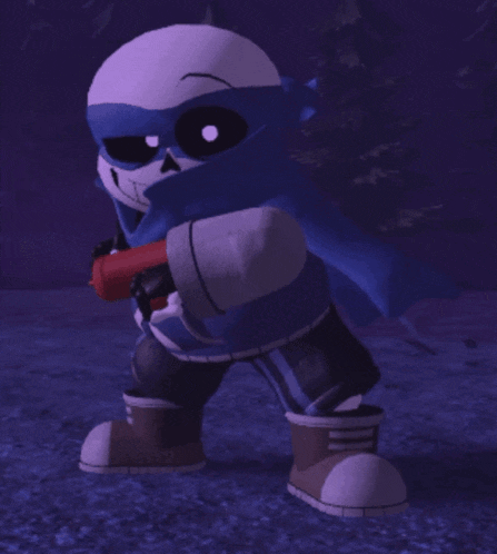 a cartoon character is holding a red stick