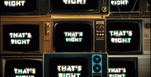 a stack of old televisions with the words that 's right on the screens