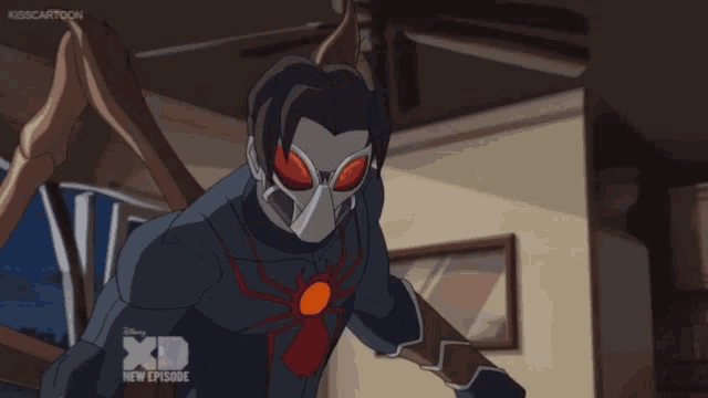 a cartoon of a spider man with a kisscartoon logo on the bottom