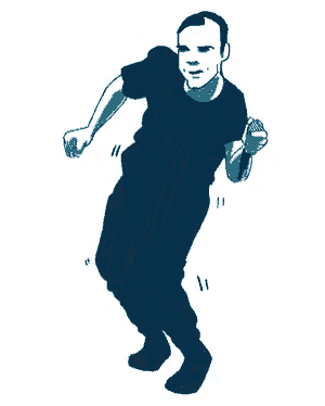 a drawing of a man holding a microphone in his hand