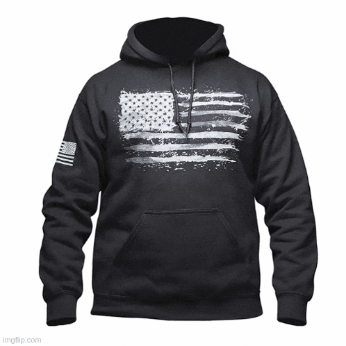 a black t-shirt with a gray american flag on it