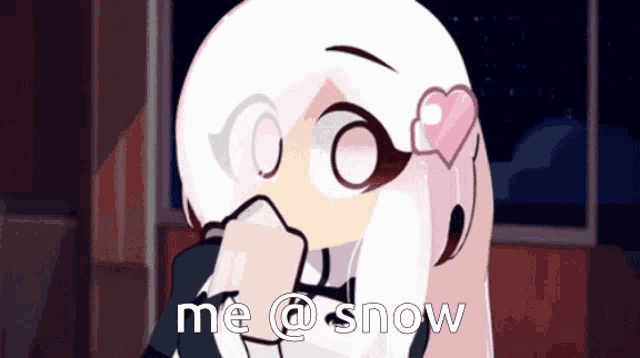 a cartoon of a girl with the words me @ snow written on the bottom
