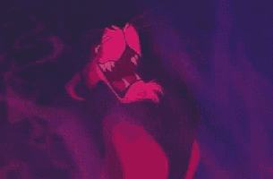 a cartoon of a lion with its mouth open in a dark room with smoke coming out of it 's mouth .