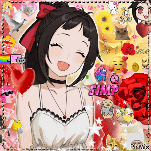 a picture of a girl with the word simp written in pink