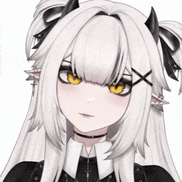 a drawing of a girl with horns and a choker