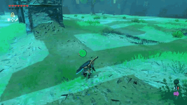 a video game is being played and a person is standing in the water