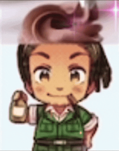 a close up of a cartoon character wearing a green shirt and a hat .