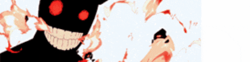 a cartoon drawing of a demon with red eyes and a big smile