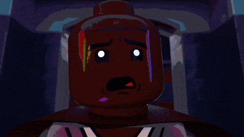 a close up of a lego head with a sad face