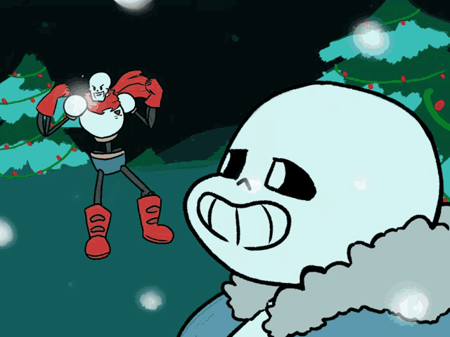a cartoon drawing of papyrus and sans standing next to each other