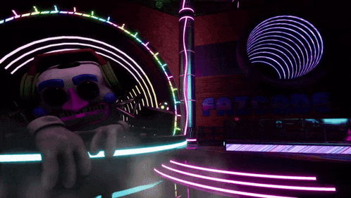 a cartoon character is standing in front of a fazbears sign