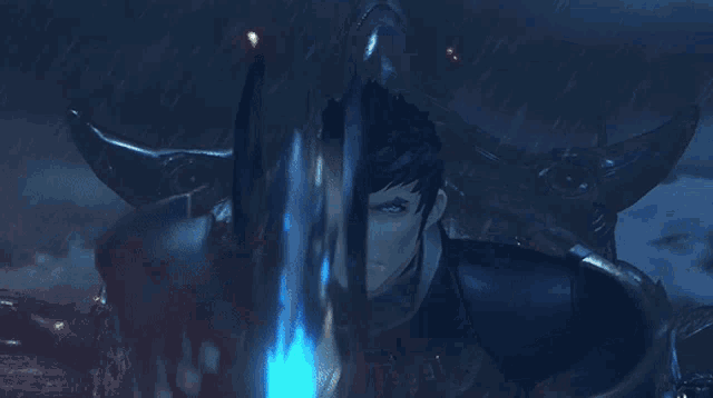 a man in a black suit is being attacked by a monster .