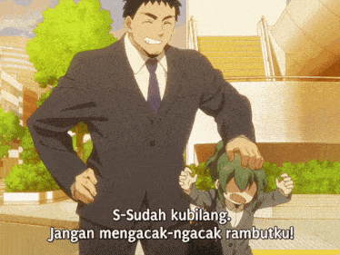a man in a suit and tie is holding a little girl who is screaming