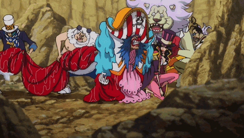 a group of cartoon characters including a lion and a clown are gathered together
