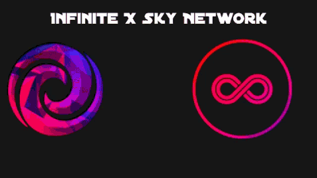 an infinite x sky network logo with a red infinity symbol