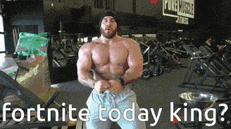 a bodybuilder in a gym with the words fortnite today king