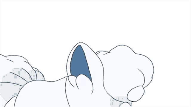 a drawing of a white cat with blue eyes and a butterfly on it 's nose