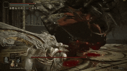 a screenshot of a video game shows a monster with a bloody mouth
