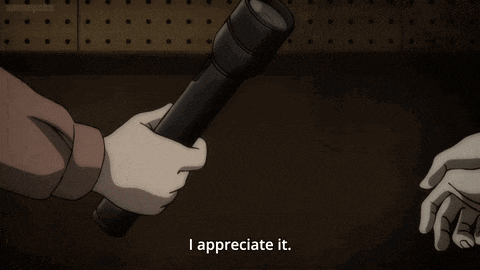 a person holding a flashlight with the words " i appreciate it " below them