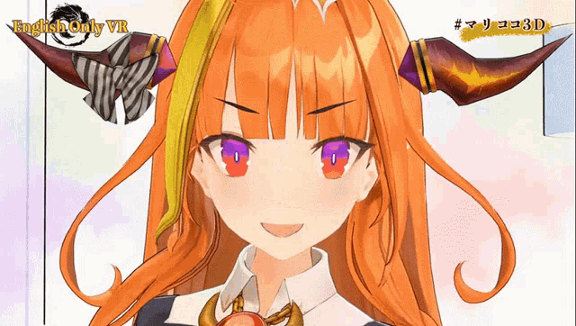 a close up of a cartoon character with the words english only vr on the bottom right