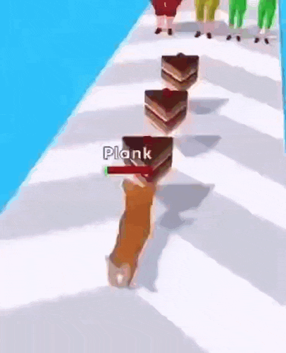 a person is holding a piece of cake on their head in a video game called plank .