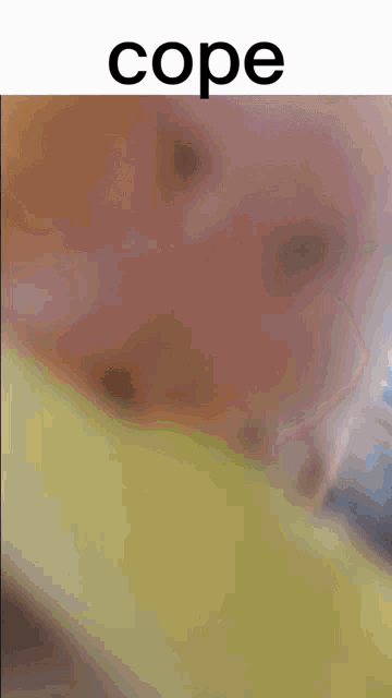 a close up of a person 's face with the word cope on the top