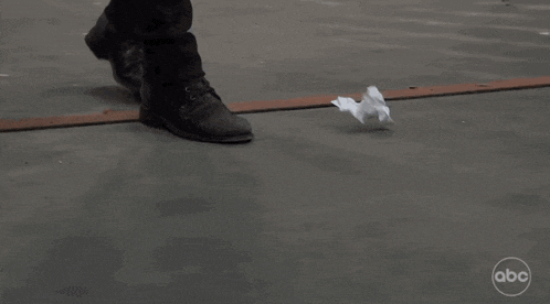 a person 's foot is on a piece of paper with abc written on the bottom