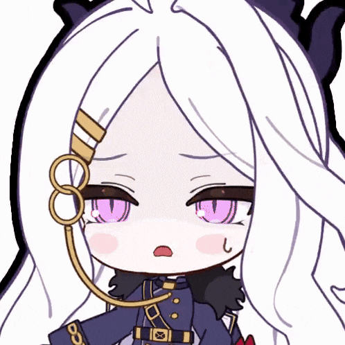 a drawing of a girl with white hair and a black cat ear