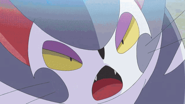 a close up of a cartoon character 's face with a red mouth