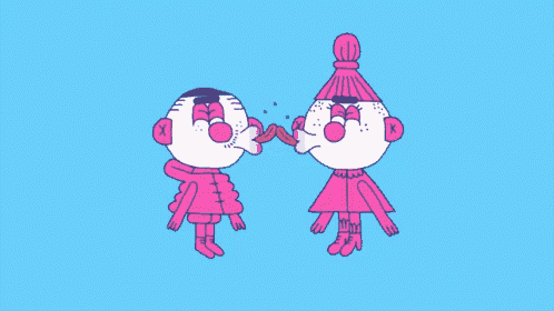 a cartoon of a man and a woman licking each other 's lips