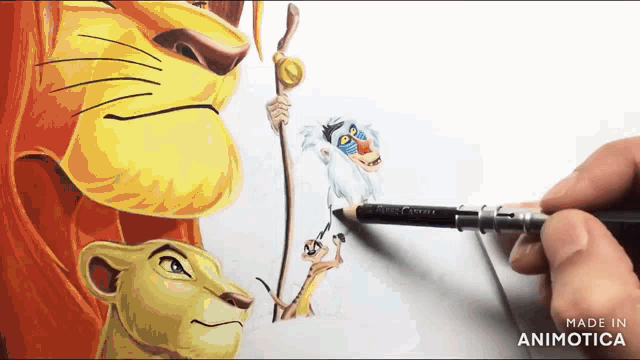 a drawing of the lion king is being made by animatica