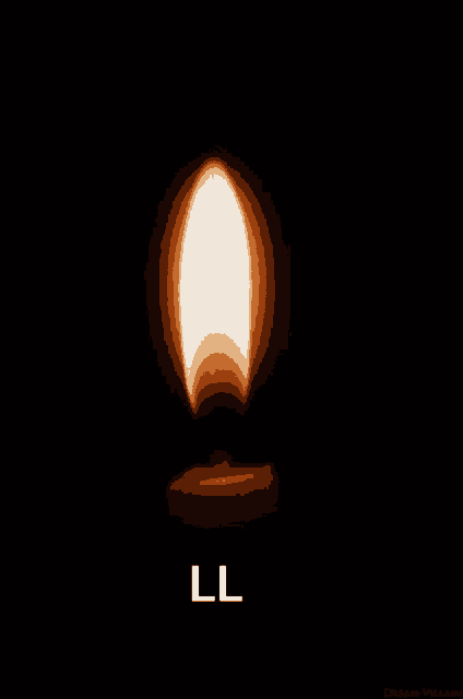 a candle is lit up in the dark with the letters ll above it