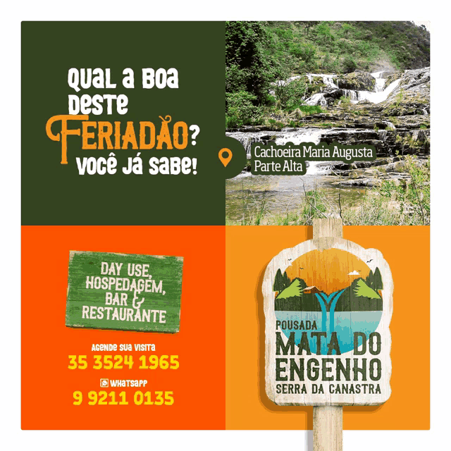 an advertisement for mata do engenho shows a waterfall in the background