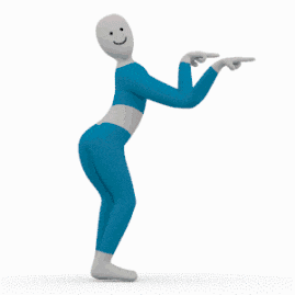 a pixelated image of a person in a blue suit pointing