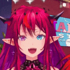 a close up of a red haired anime character with horns
