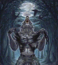 a painting of a werewolf with its mouth open and a full moon in the background