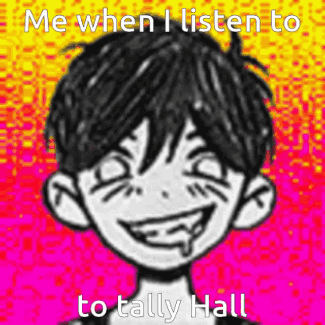 a black and white drawing of a boy with the words me when i listen to totally hall on the bottom