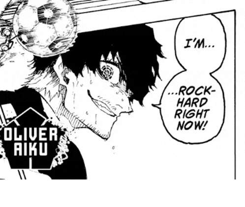 a black and white drawing of a man holding a soccer ball and saying `` i 'm ... rock hard right now ''