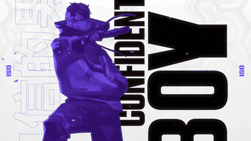 a poster of a man holding a gun with the words boy confident behind him