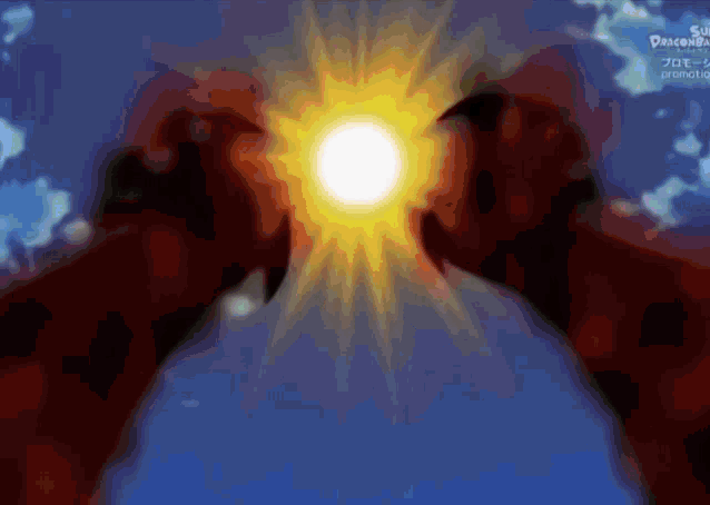 a cartoon of a dragon holding the sun in its hands .