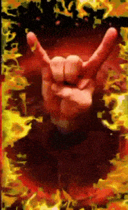 a hand is making a horns sign in a painting