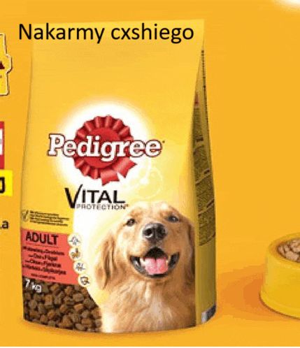 a bag of pedigree vital protection dog food with a picture of a dog on it
